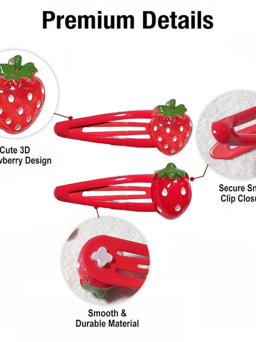 Strawberry Hair Clip - 4Pcs Red Metal Snap Fruit Hair Clips Hair Barrettes Cute